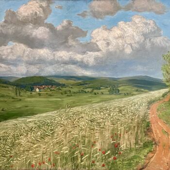 Peinture intitulée "Le champ de blé" par Hans Thoma, Œuvre d'art originale, Huile