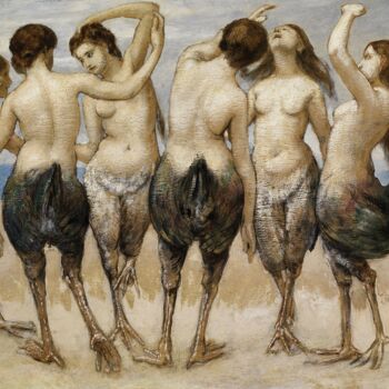 Pittura intitolato "Huit femmes dansant…" da Hans Thoma, Opera d'arte originale, Olio
