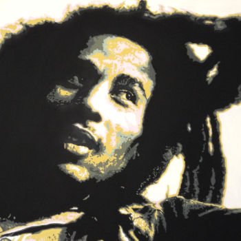 Painting titled "Bob Marley" by Hans Veltman, Original Artwork, Oil Mounted on Wood Stretcher frame