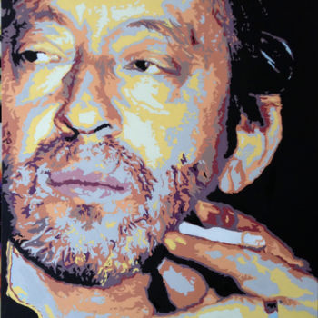 Painting titled "Serge Gainsbourg" by Hans Veltman, Original Artwork, Oil Mounted on Wood Stretcher frame