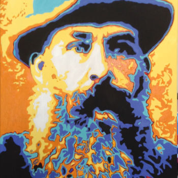 Painting titled "Claude Monet" by Hans Veltman, Original Artwork, Oil Mounted on Wood Stretcher frame