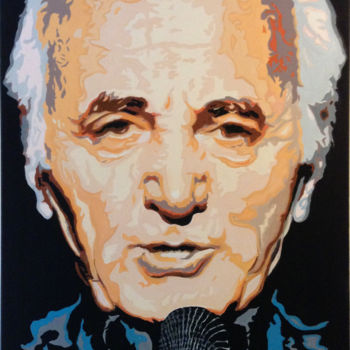 Painting titled "Charles Aznavour" by Hans Veltman, Original Artwork, Oil Mounted on Wood Stretcher frame