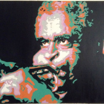 Painting titled "Dizzy Gillespie" by Hans Veltman, Original Artwork, Oil Mounted on Wood Stretcher frame