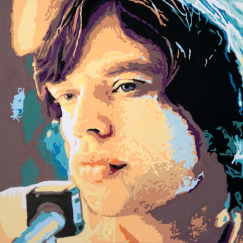 Painting titled "Mick Jagger" by Hans Veltman, Original Artwork, Oil Mounted on Wood Stretcher frame