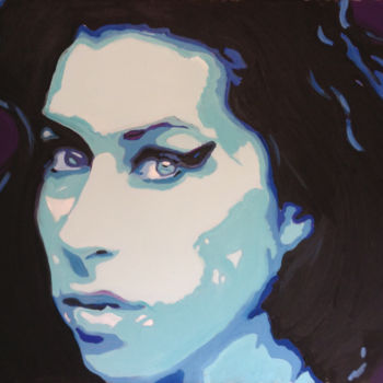 Malerei mit dem Titel "Amy Winehouse" von Hans Veltman, Original-Kunstwerk, Öl Auf Keilrahmen aus Holz montiert