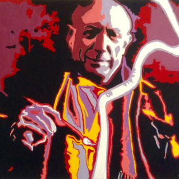 Schilderij getiteld "Pablo Picasso" door Hans Veltman, Origineel Kunstwerk, Olie Gemonteerd op Frame voor houten brancard