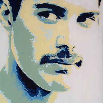 Painting titled "Freddie Mercury pop…" by Hans Veltman, Original Artwork, Oil Mounted on Wood Stretcher frame