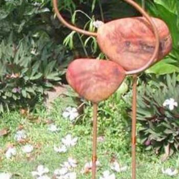 Sculpture titled "flamingos in Polyne…" by Hansjorg Stubler, Original Artwork, Wood