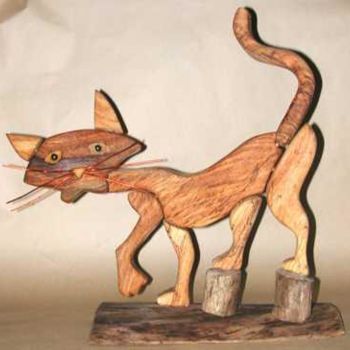 Sculpture titled "cat" by Hansjorg Stubler, Original Artwork, Wood