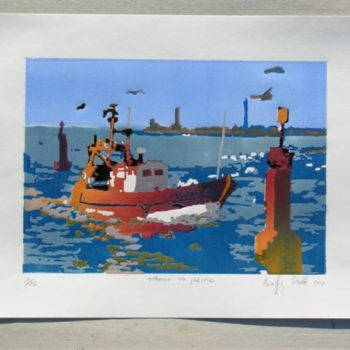 Painting titled "retour de la pêche" by Hansjorg Stubler, Original Artwork