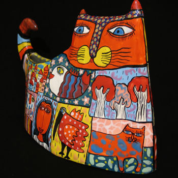 Скульптура под названием "Vase cat "Taste of…" - Gera, Подлинное произведение искусства, Керамика