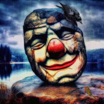 Digitale Kunst getiteld "Clown aus Stein" door Harald Laier, Origineel Kunstwerk, Digitaal Schilderwerk