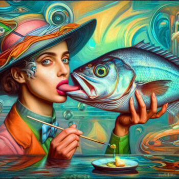 Arte digitale intitolato "Dame mit Fisch Part…" da Harald Laier, Opera d'arte originale, Pittura digitale