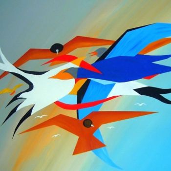 Peinture intitulée "les oiseaux" par Claude Haraut, Œuvre d'art originale