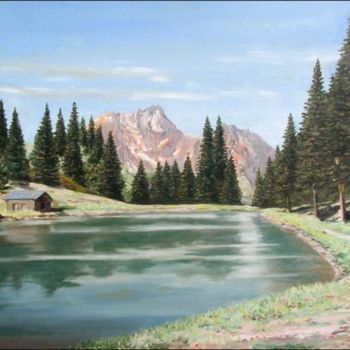Pittura intitolato "Lac de Montagne" da Gerard Hardy, Opera d'arte originale, Olio