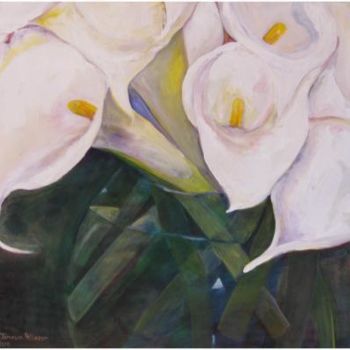 Painting titled "Arum Lillies" by Harriet Jameson Pellizzari, Original Artwork, Oil