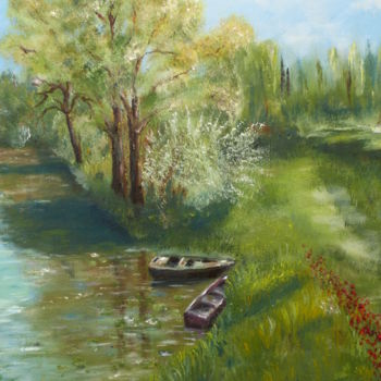 Painting titled "les-deux-barques.jpg" by H. Oriaut, Original Artwork, Oil