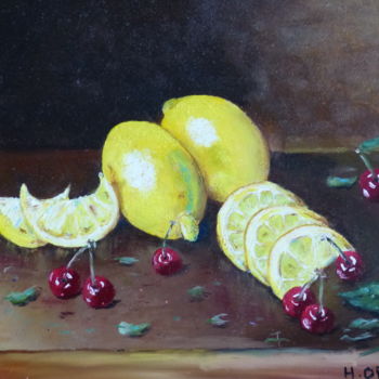 Painting titled "Les Citrons" by H. Oriaut, Original Artwork, Oil