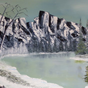 Pittura intitolato "le-lac-en-montagne.…" da H. Oriaut, Opera d'arte originale, Olio