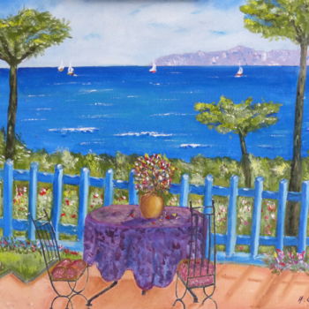 Painting titled "Terrasse sur Mer" by H. Oriaut, Original Artwork