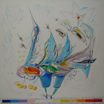 Painting titled "LE HERON-LYS VOLE" by Luc Penhoet, Original Artwork