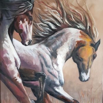 Ζωγραφική με τίτλο "Running horses" από Harun Ayhan, Αυθεντικά έργα τέχνης, Λάδι