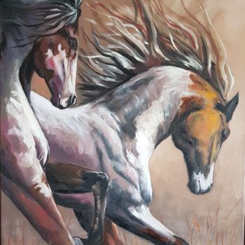 Painting titled "Running horses" by Harun Ayhan, Original Artwork, Oil