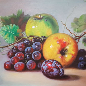 Painting titled "Apples and grapes" by Harun Ayhan, Original Artwork, Oil