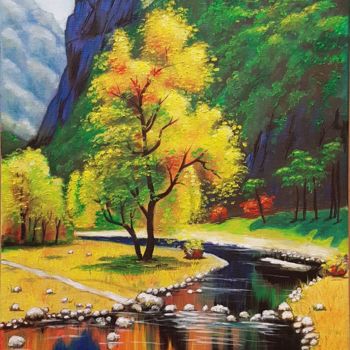 Painting titled "Colourful landscape" by Harun Ayhan, Original Artwork, Oil
