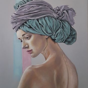 Painting titled "Turban girl" by Harun Ayhan, Original Artwork, Oil