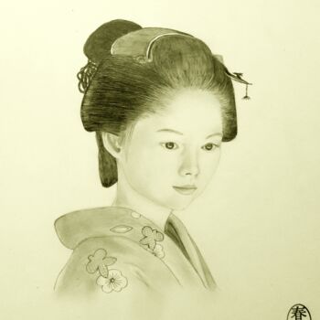 Disegno intitolato "Pensive" da Chun Ye Wen, Opera d'arte originale, Grafite