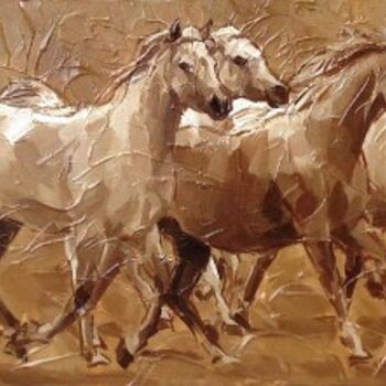 Painting titled "5 horses" by Harun Yıldırım, Original Artwork