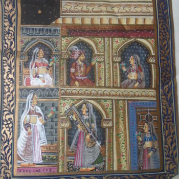 Pittura intitolato "indian miniature" da Hassam Zafar, Opera d'arte originale
