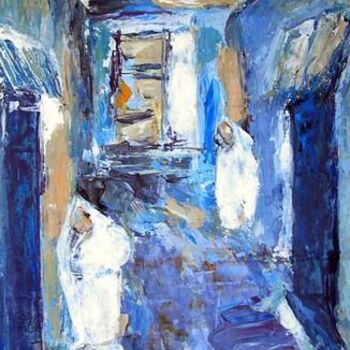 Pintura titulada "Ruelle Bleu" por Hassan Barrak, Obra de arte original