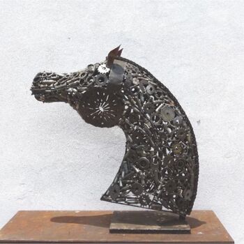 Sculpture intitulée "Sculpture Tête Chev…" par Hassan Laamirat, Œuvre d'art originale, Métaux