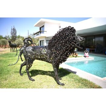 Sculpture titled "SCULPTURE LION" by Hassan Laamirat, Original Artwork, Metals
