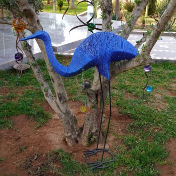 Sculpture intitulée "flamant bleu en mét…" par Hassan Laamirat, Œuvre d'art originale, Métaux
