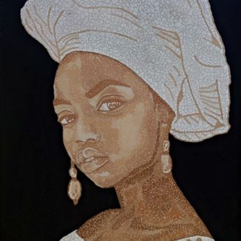 Painting titled "African woman – Mad…" by Hassan Rachid, Original Artwork, Mosaic