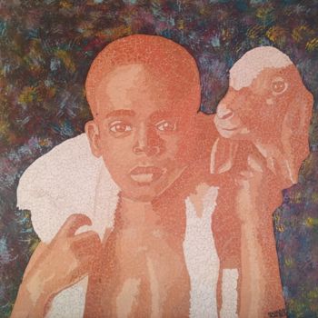 Painting titled "The child and the l…" by Hassan Rachid, Original Artwork, Mosaic