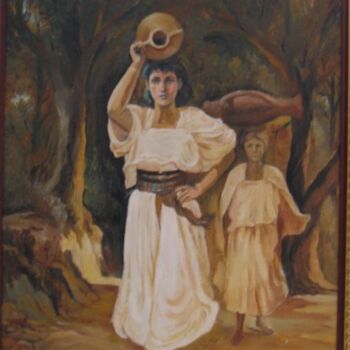 Peinture intitulée "Femme kabyle allant…" par Hassina Bouglam, Œuvre d'art originale