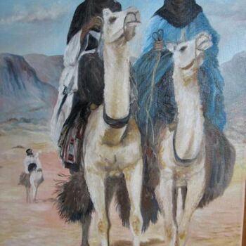 Peinture intitulée "Les Targuis" par Hassina Bouglam, Œuvre d'art originale
