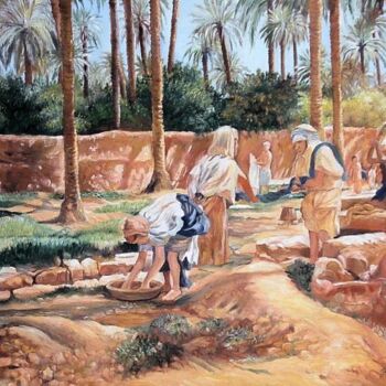 Painting titled "" dans la palmeraie…" by Hassina Bouglam, Original Artwork