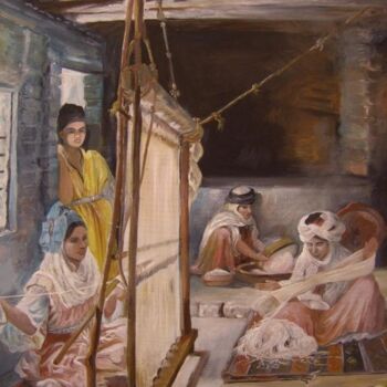 Pittura intitolato "femmes travaillant…" da Hassina Bouglam, Opera d'arte originale
