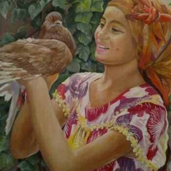Peinture intitulée "Sara ou  sourire d'…" par Hassina Bouglam, Œuvre d'art originale