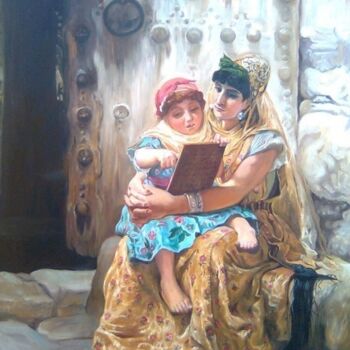 Painting titled "La lecture" by Hassina Bouglam, Original Artwork