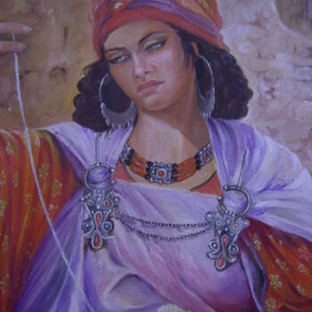 Peinture intitulée "Jeune fileuse (déta…" par Hassina Bouglam, Œuvre d'art originale, Huile