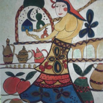 Painting titled "Tea Time" by Hassina Zahaf, Original Artwork