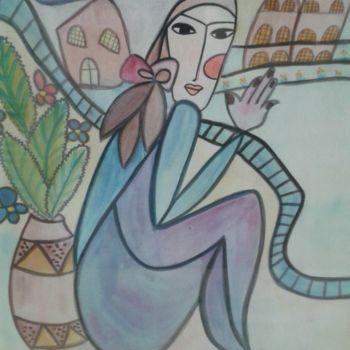 Peinture intitulée "Sans-abri" par Hassina Zahaf, Œuvre d'art originale