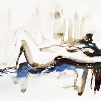 Painting titled "Fatigue" by Stéphane Hauton (O), Original Artwork, Watercolor