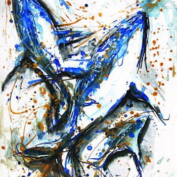 Peinture intitulée "Ocean de baleine 2" par Stéphane Hauton (O), Œuvre d'art originale, Aquarelle